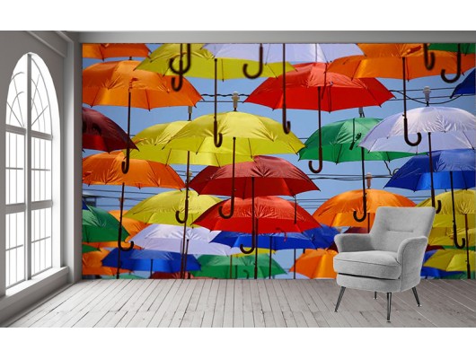 Renkli Şemsiyeler Desenli Duvar Kumaşı