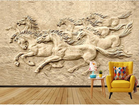 3D Atlar Duvar Kumaşı