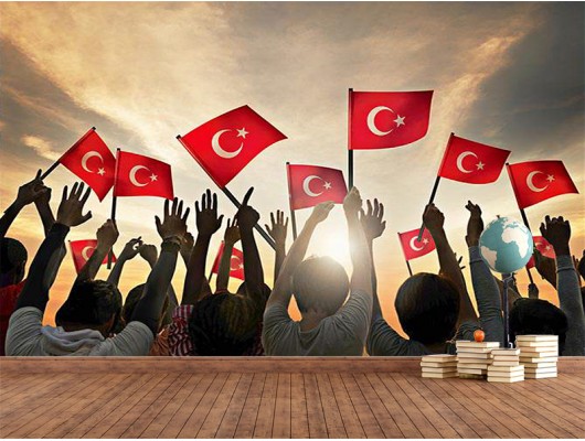 Türk Bayraklı Çocuklar Duvar Kumaşı