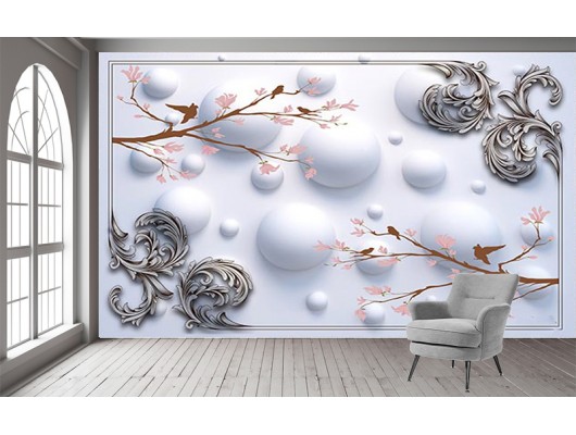 3D Çiçekli Kabartma Desenli Duvar Kumaşı 6