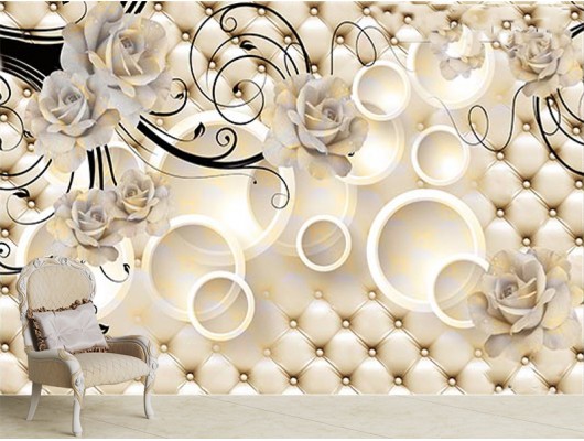 3D Çiçekli Kabartma Desenli Duvar Kumaşı 2
